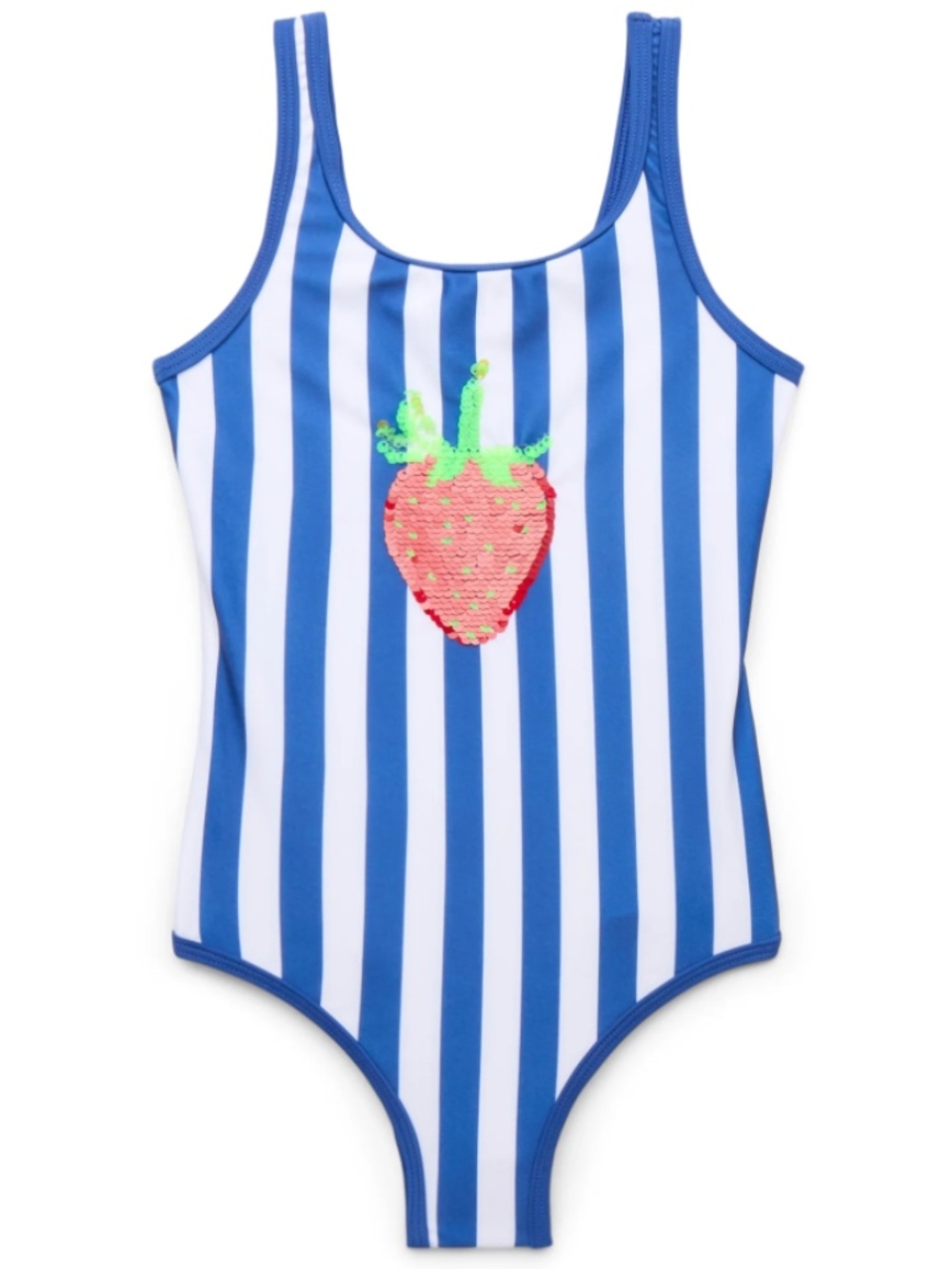 Wonder Nation Girls Sequin Strawberry/Striped One-Piece Swimsuit w/ UPF 50 -SZ L